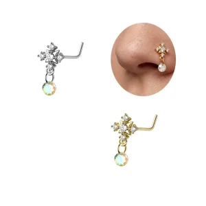 Xinfocus New Dangle Cross Nose Nostril 20G L Shaped Nose Ring Stainless Steel Piercing Fashion Body Jewelry for Women Men