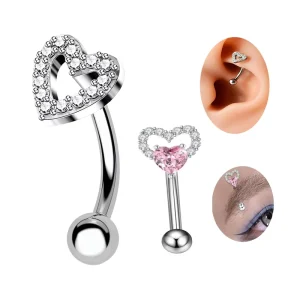 Xinfocus New Rook Earring Curved Barbell Heart Eyebrow Piercing Stainless Steel Body Piercing Jewelry Fashion Women Piercing