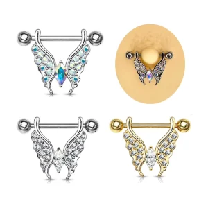 Xinfocus Nipple Piercing 14G Butterfly Nipple Stud Rings Surgical Steel Body Jewelry Fashion Women Piercing