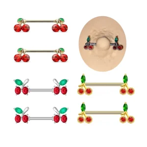 Xinfocus Trendy Design Cherry Nipple Barbell Ring Fashion Nipple Piercing for Women Men Stainless Steel Body Jewelry