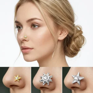 Xinfocus Trendy Design Nose Piercing CZ Sun Star Nose Rings L Shaped Stainless Steel Nose Stud Ring Fashion Body Jewelry