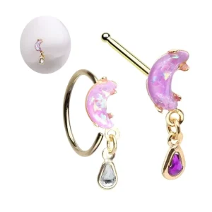 Xinfocus Trendy Design Nose Piercing Opal Moon Nose Rings L Shaped Stainless Steel Nose Stud Ring Fashion Body Jewelry