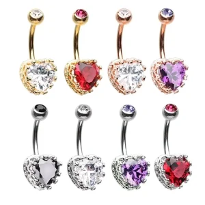 Xinfocus Women’s Fashion Belly Button Rings Hot Selling Zircon Heart Navel Piercing Stainless Steel Ready to Ship