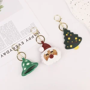 Xmas Cartoon PU Bag Charm Multicolor Keychain Decor for Handbag Backpack Purse Luggage
