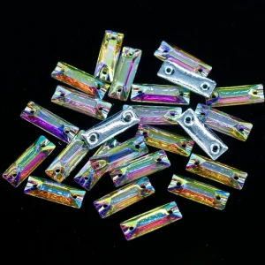Xulin 6*18mm 8.5*26mm Crystal Flat Back Rectangle Sewable Sew-On Rhinestones for Garment