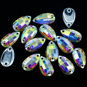 Xulin Crystal AB Teardrop Shape 10*17.5mm Resin Stones Sew on Jewels for Dresses