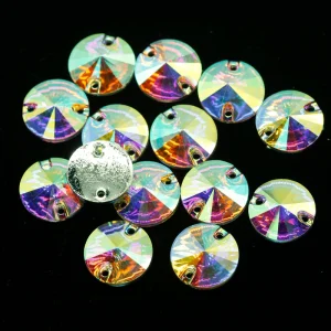 Xulin Pointed Round Shape Sewable Rhinestones 8mm 10mm 12mm Crystal Resin Sew-on Stones for Apparel Dress Crafts