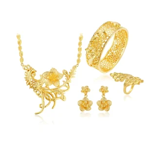 Xuping Jewelry Dubai Costume 24k Gold Plated Jewelry Big Flower Chinese Wedding Bridal Jewelry Sets