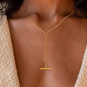 Y Bar Pendant Necklace for Women Irregular Face Cube Design Gold Plated Brass Geometric Statement Jewelry