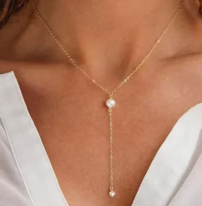 Y Style Necklace Gold Plated Long Chain Pearl Necklace