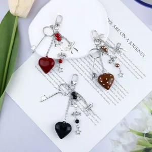Y2K Bow Love Heart Bag Charm Keychain Accessories Elegant Trend Bowknot Star Phone Chain Backpack Pendant Key Chains