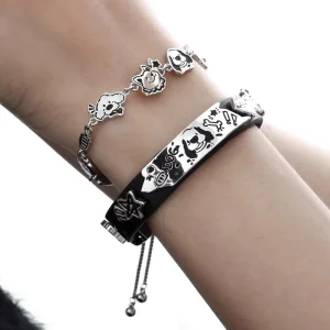 Y2K Cartoon Dog Enamel Silver Plated Copper Alloy Charm Hiphop Party Bangles Chain Set Stackable Unisex Street Style