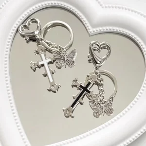 Y2K Faith Cross Keychain Religion Crystal Cross Bag Hanging Decoration Bag Charm
