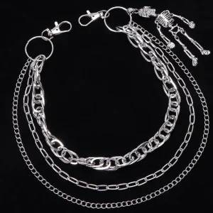 Y2K Gothic Skeleton Charm Jean Chain Hip Hop Multi Layer Metal Alloy Wallet Chain Streetwear E Girl E Boy Pants Accessories