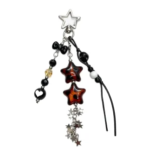 Y2K Millennium Hot Girl Star Keychain Niche Leopard Print Star Bag Charm Bestie Gift