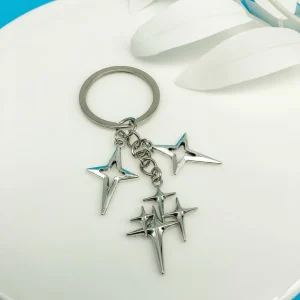 Y2K Punk Four-Pointed Star Keychain Metal Alloy Key Chain Ring for Purse Backpack Charm Accessories Gift for Women Girls