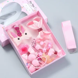 YANYE 18PCS SET Pink Children Baby Hair Friendly Bow Crown Gift Box Sweet Girl Snap Hair Accessories Hairpin Hair Clip for Women