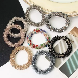 YAOYU Fashionable Handmade Colorful Beaded Hair Tie Crystal Scrunchie Bracelet Dual Purpose Accessories for Women