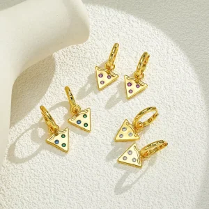 YBO Trendy 14K Gold Plated Brass CZ Triangle Charm Women’s DIY Enamel Fashion Hoop Earrings Birthday Anniversary Gift