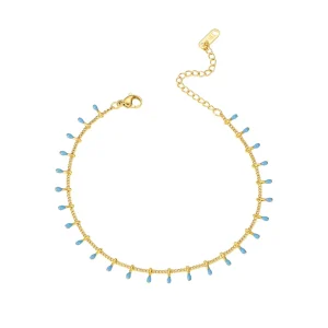 YF6535 Stainless Steel 18k Gold Plated Colored Drip Oil Foot Strap Women Anklet Waterproof Jewelry