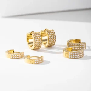 YF6704 Waterproof Hypoallergenic Stainless Steel 18K Gold Plated Multi Layer 5A Zircon Double C Shape Women Earrings
