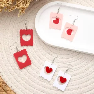YOYI Fashion Cross border Valentine’s Day Love Letter Heart Pendant Bezel Setting Drop Earrings Sweet Niche Creative Send