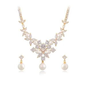 YSset 495 Xuping Jewelry Pearl Set With Diamond Exquisite 18K Gold Women’s Jewelry Earring Necklace Two piece Set