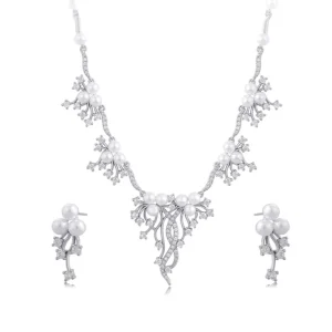 YSset 497 Xuping Jewelry Luxury Wedding Jewelry Pearl Embellished Diamond Exquisite Charm Necklace Earrings Two piece Set
