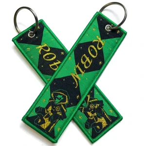 YUEWEN Fashion Custom Logo Fabric Woven Keychain Jet Tag Custom Cute Keychains Cartoon Keytag