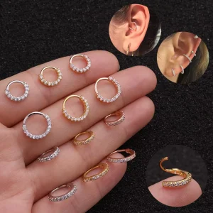 YW Fashion Nose Piercing Septum Surgical Steel Ear Cartilage Ring Nose Ring With Zircon