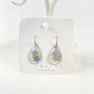 YW Fashionable Blue Dried Flower Earrings Resin Water Droplet Dried Flower Earrings