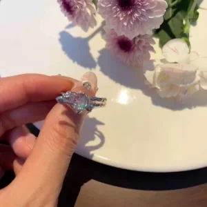 YW Fashionable New Style Alloy Material Heart Shape Diamond Rings Pink Ring for Women