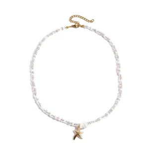 YW Fashionable New Style Beaded Choker Bohemian Style Starfish Woven Necklaces for Women