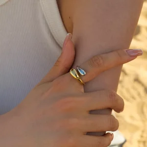 YW New Fashionable Gold Plated Geometric Shape Stainless Steel Finger Rings Jewelry Women
