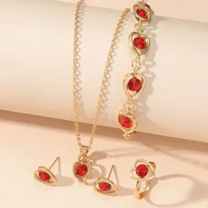 YW Simple Fashionable Temperament Peach Heart Necklace Jewelry Earrings Set for Women