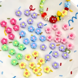 YWLY Floral Acrylic Beads For Jewelry Making Cute Flower Charms DIY Craft Supplies Girls Bracelet Necklace Opp Bag