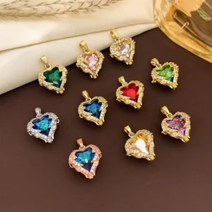 YWXS Copper Fashion Trendy Cute Colorful Zircon Heart Necklace Stud Earrings Pendant Accessories Chain Bulk