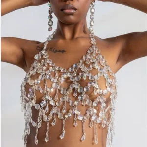 YXY 145 Fashion Women Sexy Performance Show Jewelry Crystal Tassel Clear Diamond Rhinestone Camisole Body Chain
