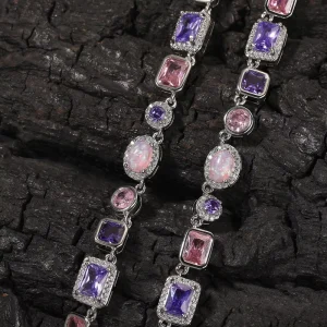 YYN Crystal Collection Baby Pink Gemstone Chain Amethyst CZ Bling Bracelet Vintage Opal Purple Trendy Jewelry for Women Men