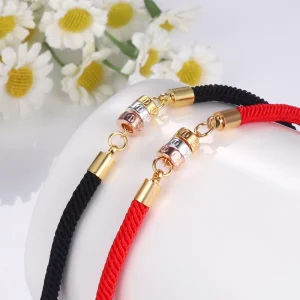 Year Lucky Charm Triple Life Red Woven Copper 24K Gold Plated Fashion Bracelet for Couples Accessories