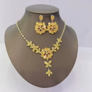 Yellow Crystal Fashion Necklace Earring Set Crystal None Tarnish No Fade Jewelry Set Costume Crystal Jewelry