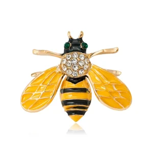 Yellow Gold Plated Alloy Bee Brooch Pin with Rhinestone for Women Wedding Engagement Gift