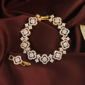Yellow Gold Plated Flower Crystal Tennis Zircon Bracelet Round CZ Bracelet for Women Wedding Costume Luxury Fashion Jewelry