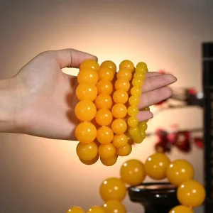 Yellow Second Generation Beeswax Amber Beads for Bracelet Diamond Single Ring Men’s Women’s Fashion Jewelry