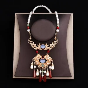 Yingluo Hanfu Antique Style Daily Joker Red Ancient Dress Accessories for Adults Children Fashion Beaded Necklaces Daily Wear