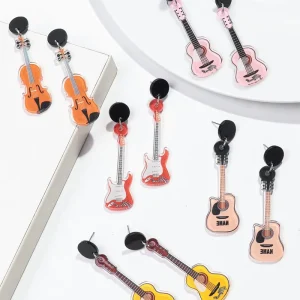 Yiwu Colorful Musical Instruments Pop Music Bass Violin Funny Guitar Casual Fashion Jewelry Acrylic Drop Earrings