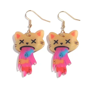 Yiwu Jewelry Colorful Printed Earrings Vomiting Cat Fish Funny Animal Acrylic Dangle Earrings Gift