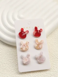 Yiwu Supplier Women’s Marbled Bunny Earrings, Nickel-Free Acrylic and Acetate, Multi-Color Stud Set