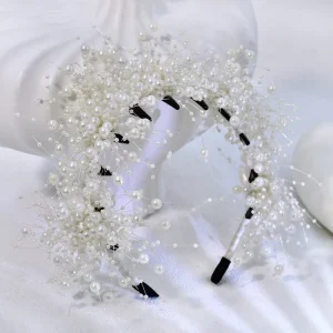 YouLaPan Chic Hand Wired Starry Pearl Headband Dense White Pearls Embellished Romantic Bridal Hair Crown Accessory YXA428