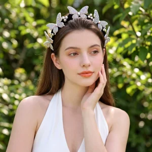 YouLaPan Fashion Crystal Butterfly Headband Shiny Iridescent Rhinestone Non Slip Hair Hoop Women Fashion Hair Accessory YXA447